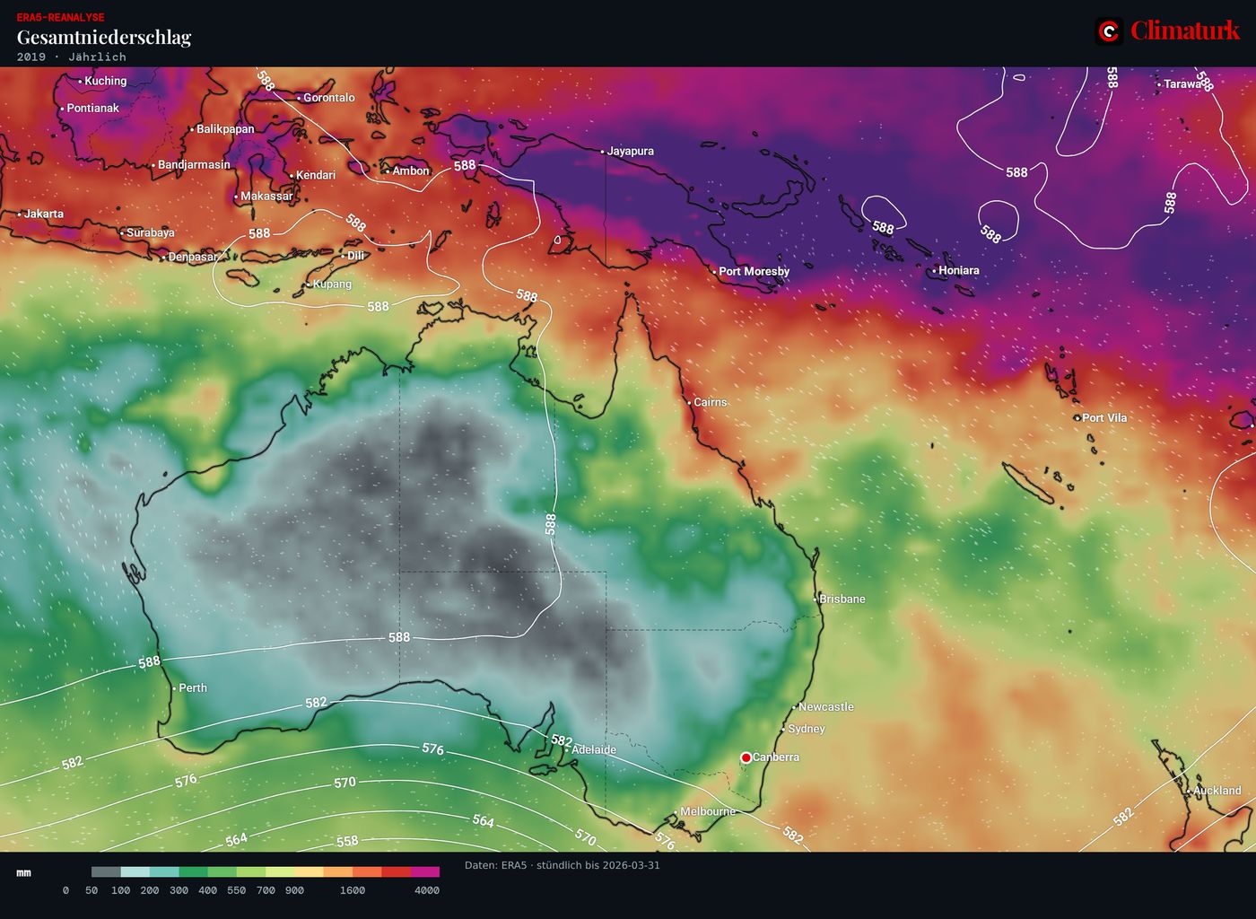 ERA5-Niederschlag über Australien im Jahr 2019