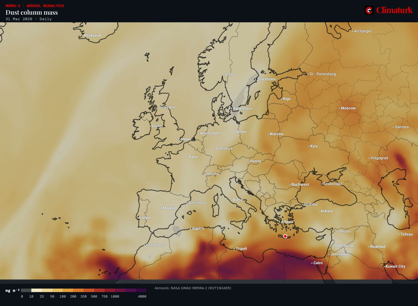 Dust column mass on 31 March 2026