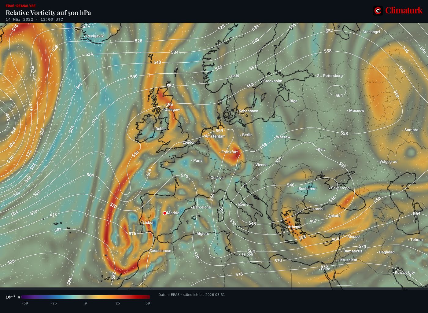ERA5 relative Vorticity und Geopotential in 500 hPa, 14. März 2022 12 UTC