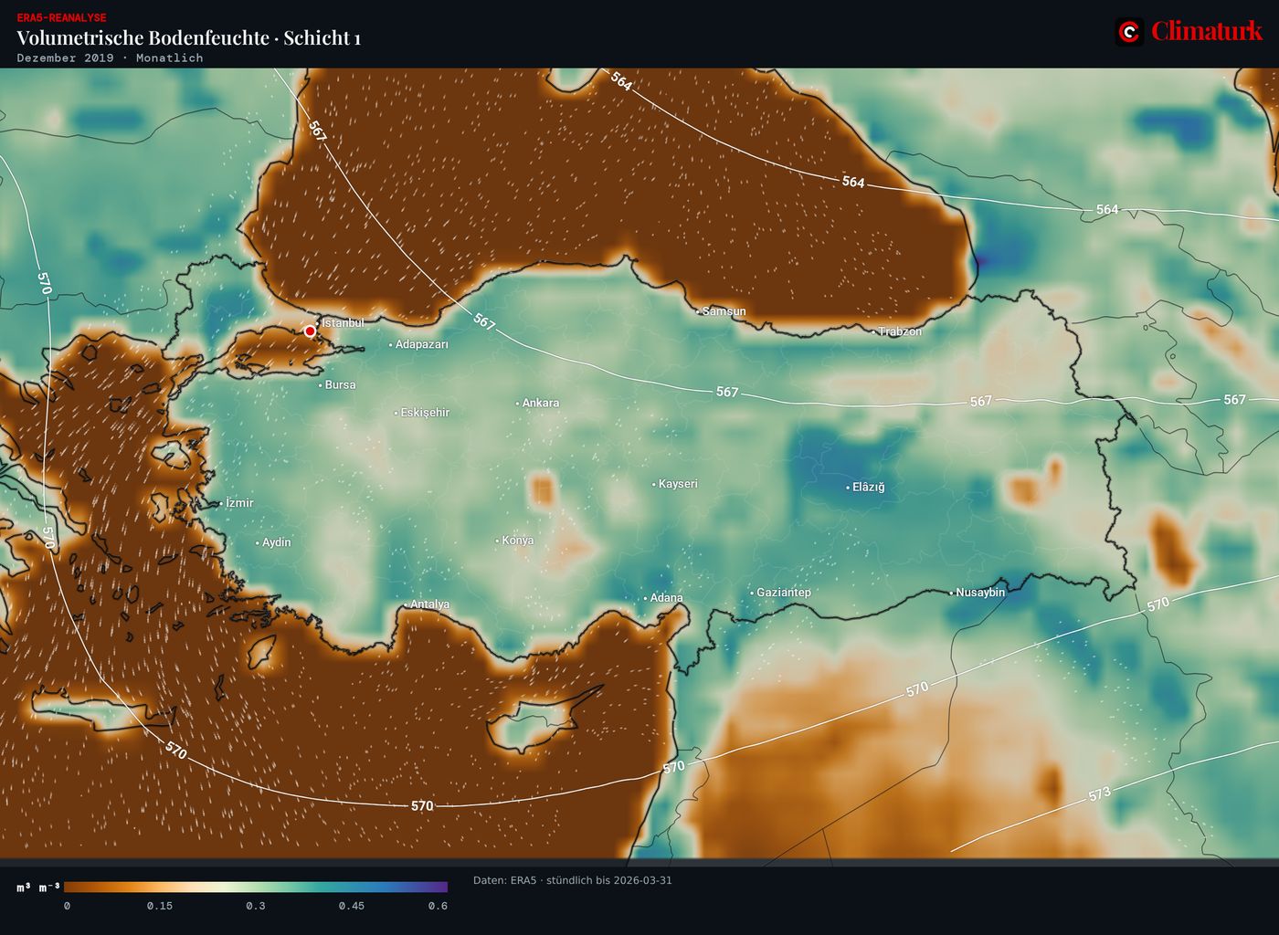 ERA5-Bodenfeuchte über der Türkei, Dezember 2019