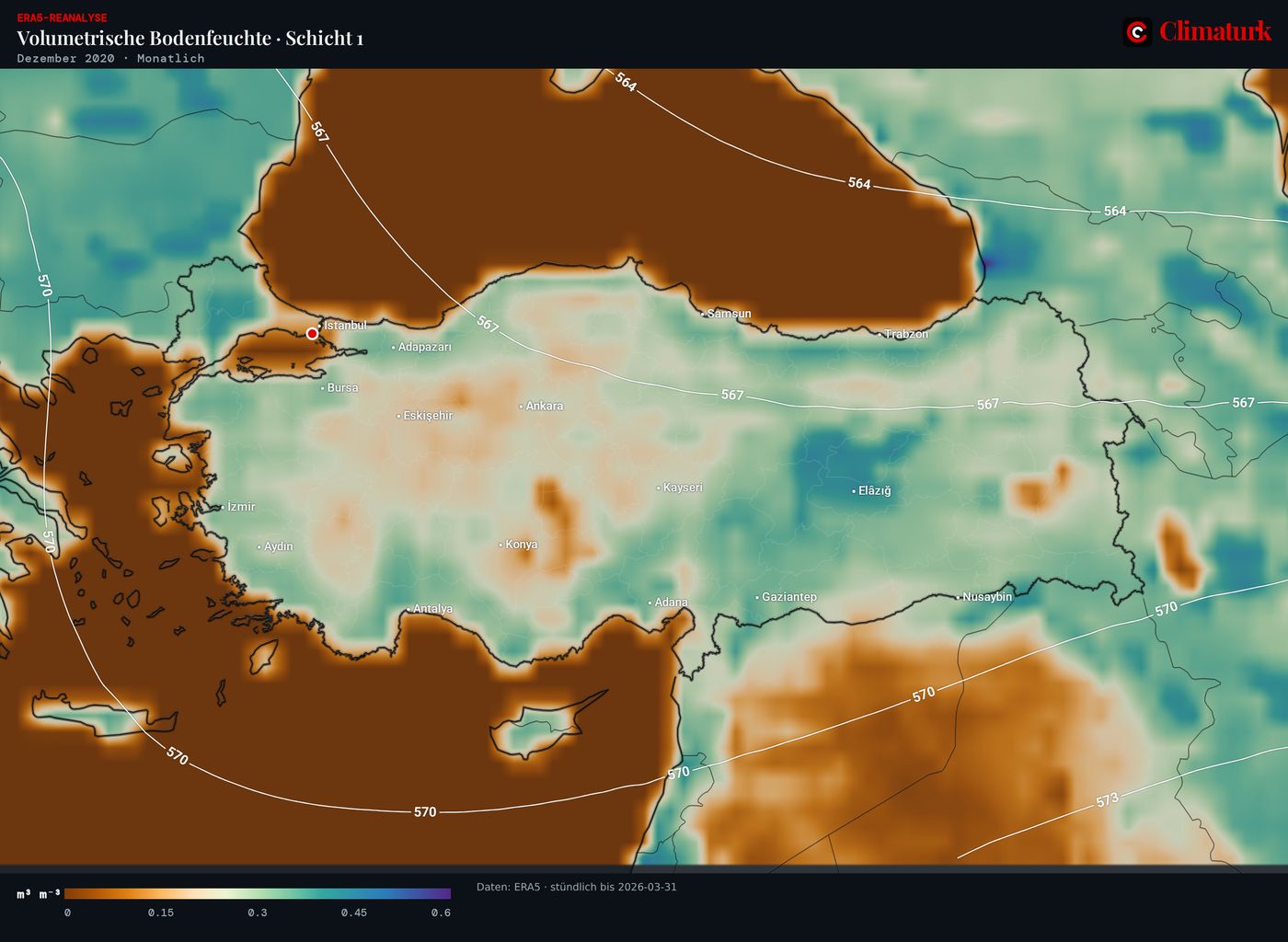 ERA5-Bodenfeuchte über der Türkei, Dezember 2020